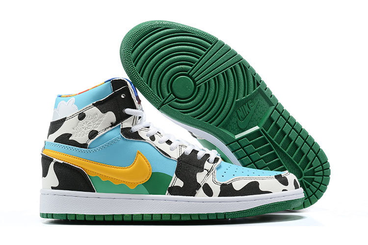 New Air Jordan 1 Cow Print Jade Blue Green Shoes